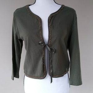 Apt. 9 Beaded Cardigan with String Tie Closure L Green
